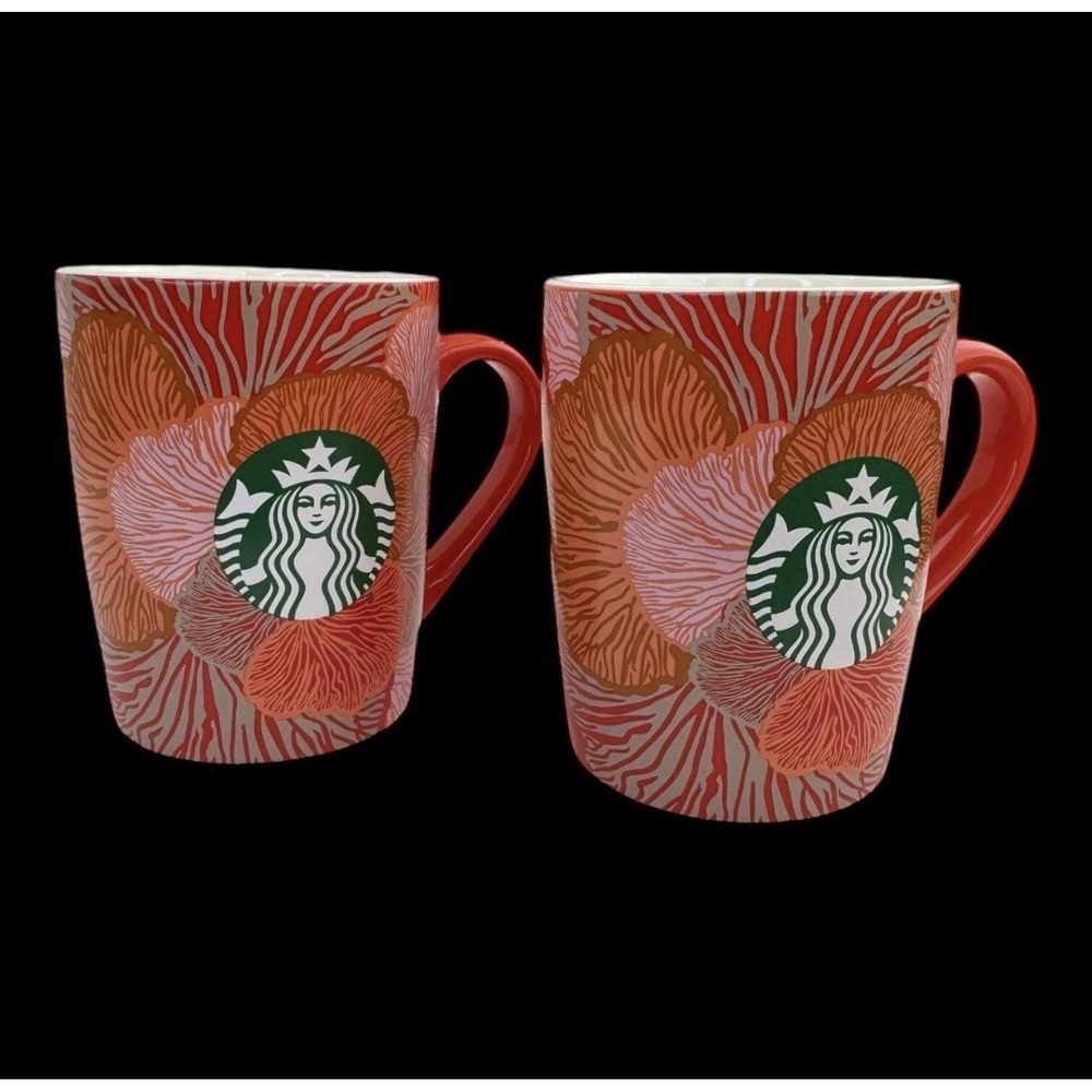Starbucks 2021 Mugs Lot Of 2 Coral Mermaid Logo Collectible Coffee Cup 10 Ounces